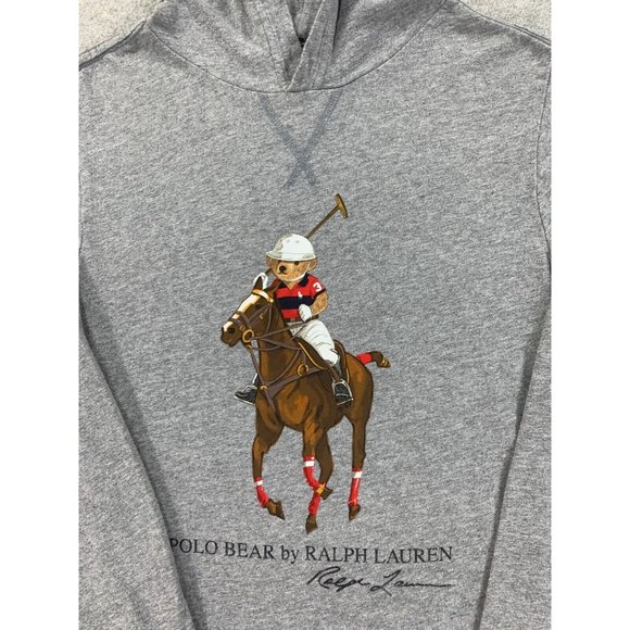 Polar Bear By Ralph Lauren Cotton Hoodie Tee Shirt (Boy's Medium) Gray - Picture 2 of 12